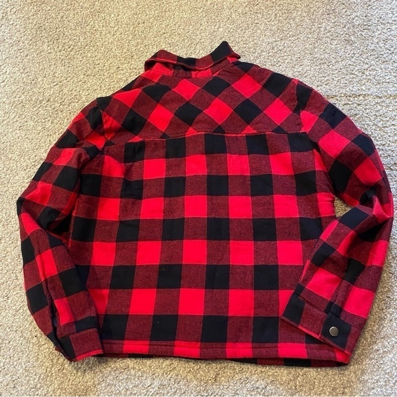 Lucky Brand Sherpa Lined Buffalo Plaid Button Down Jacket Small NEW Red Black - Picture 5 of 10